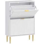 Scarpiera Slim per 12 Paia di Scarpe con 2 Cassetti a Ribalta e Ripiani Regolabili, 60x24x91.5 cm, Bianco