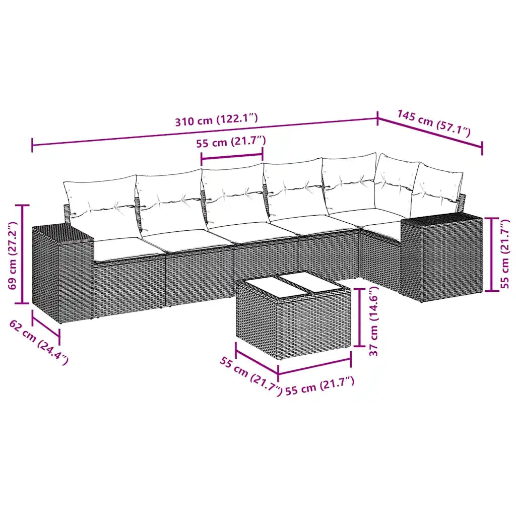 Set Divani da Giardino 7pz con Cuscini Grigio Chiaro Polyrattan 3222601