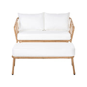 Divano da Giardino con Panca in Rattan PE Marrone Chiaro 2 Posti Struttura in Acciaio e Gambe in Metallo Cuscini Bianco Sporco Arredo da Esterno