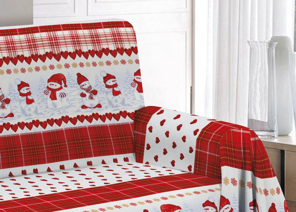 Telo Arredo Granfoulard Copritutto Cotone Copriletto Multiuso Disegni Invernali OB - 1 Piazza - Snow Rosso
