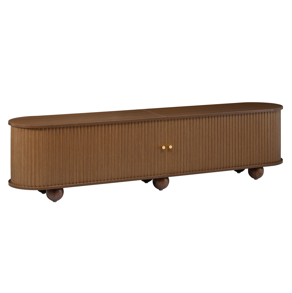 Mobile TV basso con ante scorrevoli a rilievo verticale 180x35x45 cm in MDF noce