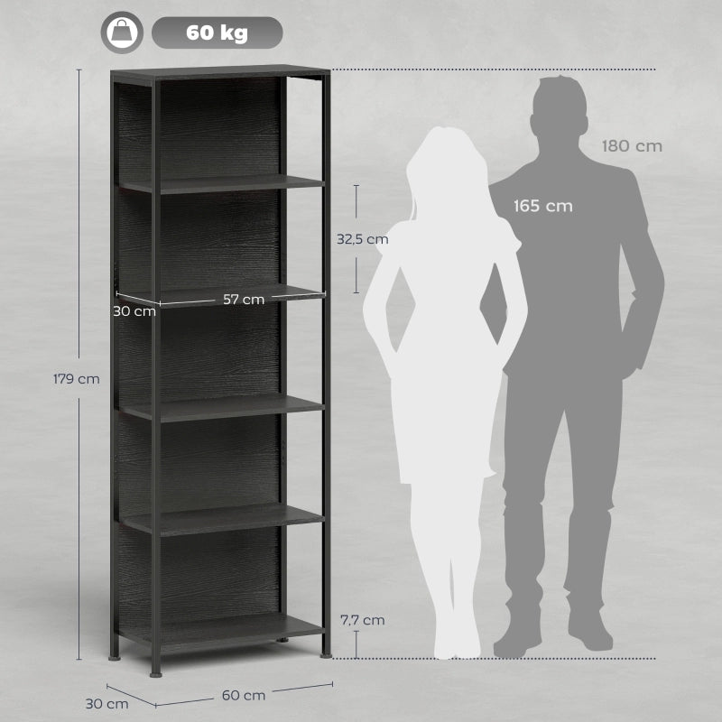 LIBRERIA 60x30x179 cm 5 Ripiani Nero con LED a 7 colori