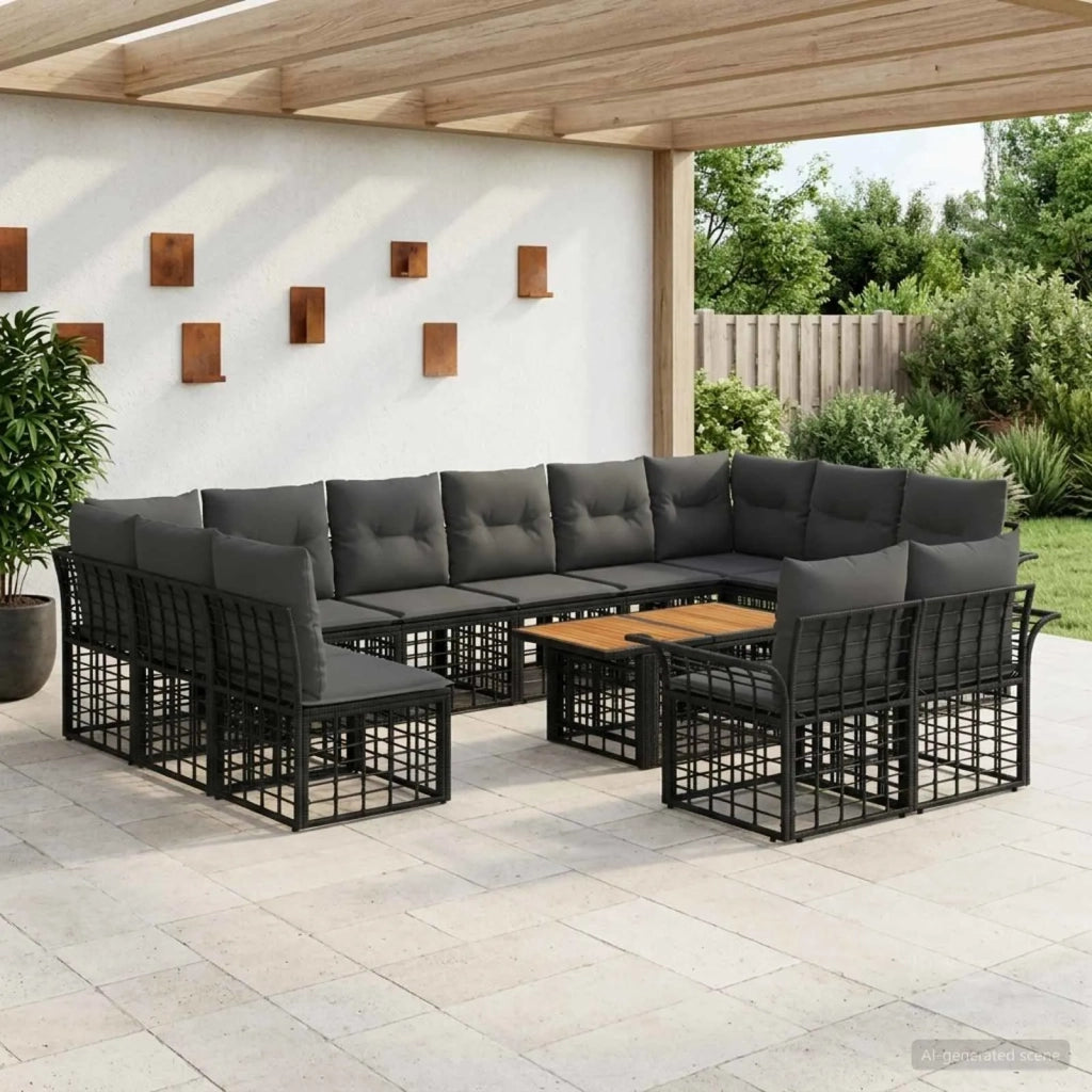 Set Divano da Giardino 13 pz Nero e Grigio scuro polyrattan 3438023