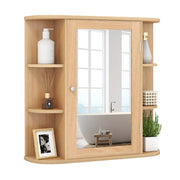 Mobiletto da bagno sospeso con specchio e 6 ripiani 66 x 17 x 64 cm design moderno in MDF naturale 20_0017496