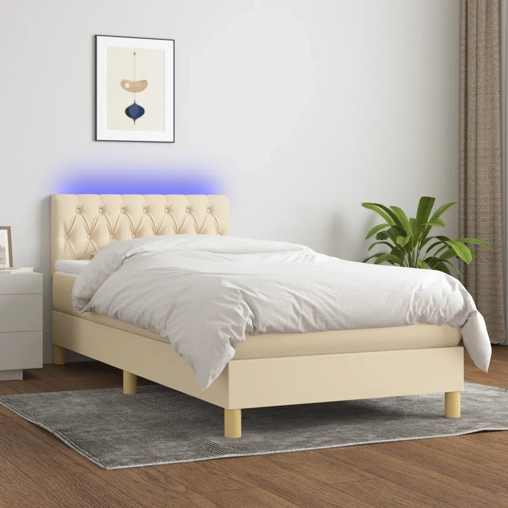 Letto a Molle con Materasso e LED-Struttura Letto con Materasso Crema 90x190 cm in Tessuto 521342