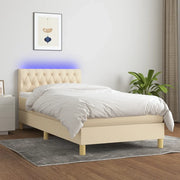 Letto a Molle con Materasso e LED-Struttura Letto con Materasso Crema 90x190 cm in Tessuto 521342