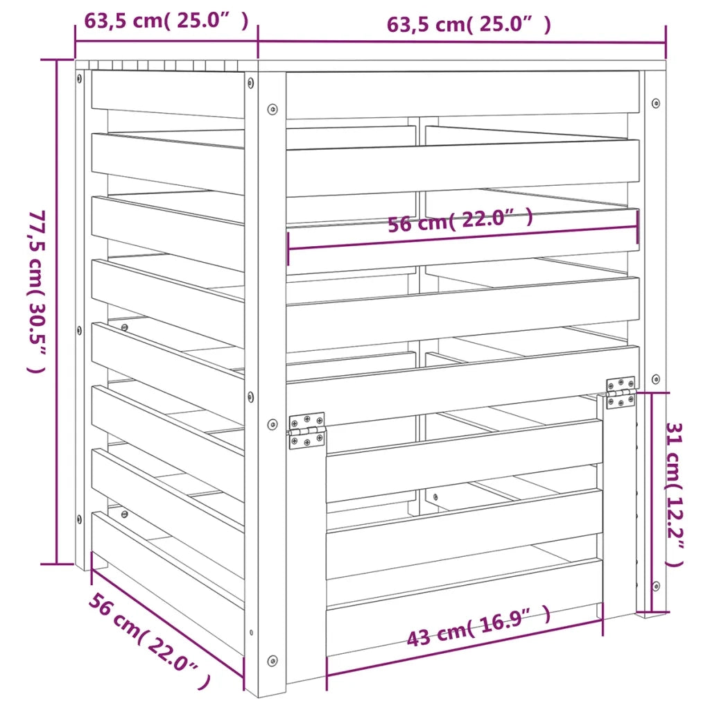 Compostiera Bianca 63,5x63,5x77,5 cm in Legno Massello di Pino cod mxl 41301