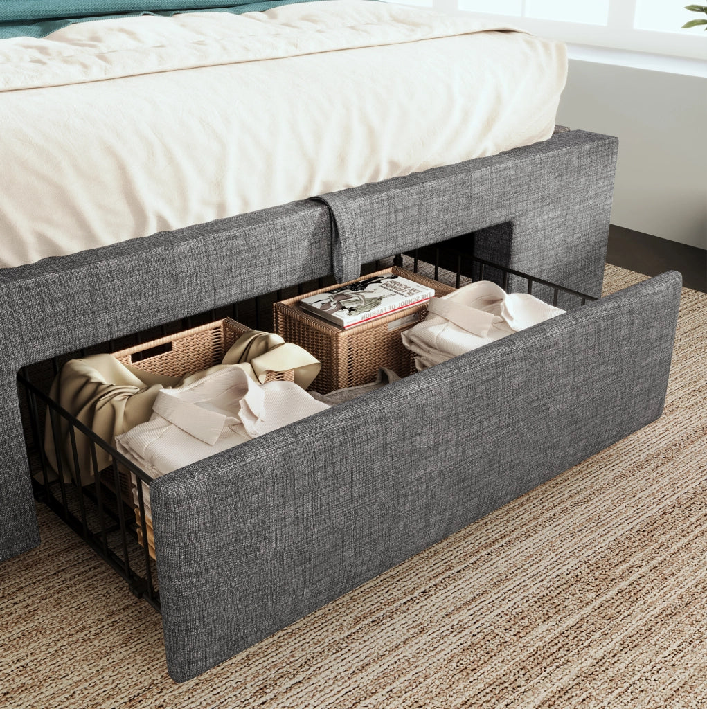 Letto imbottito 90x200 cm con contenitore idraulico, LED, USB e USB-C