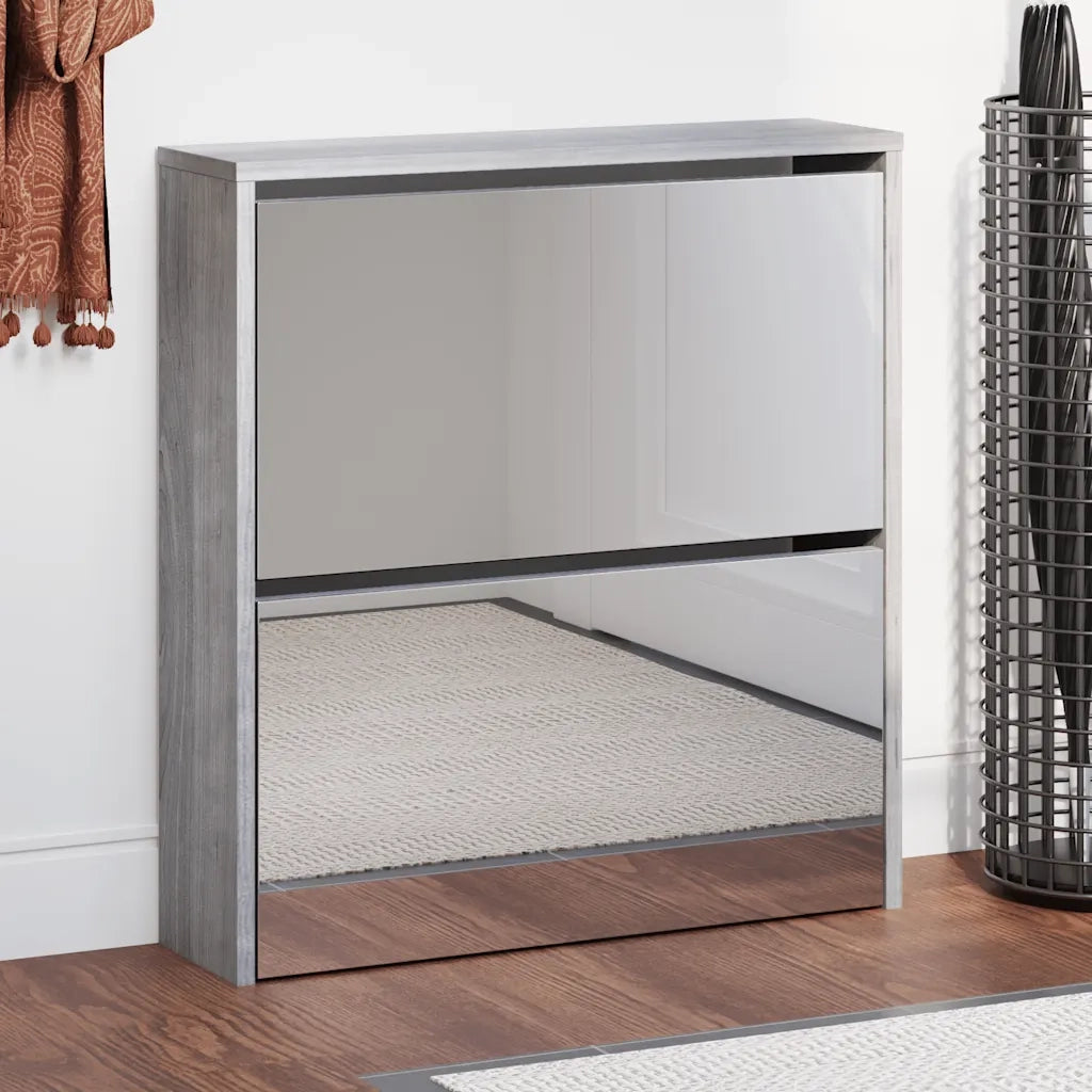Scarpiera con Specchio a 2 Livelli-Mobile con specchio Grigio sonoma 63x17x67 cm