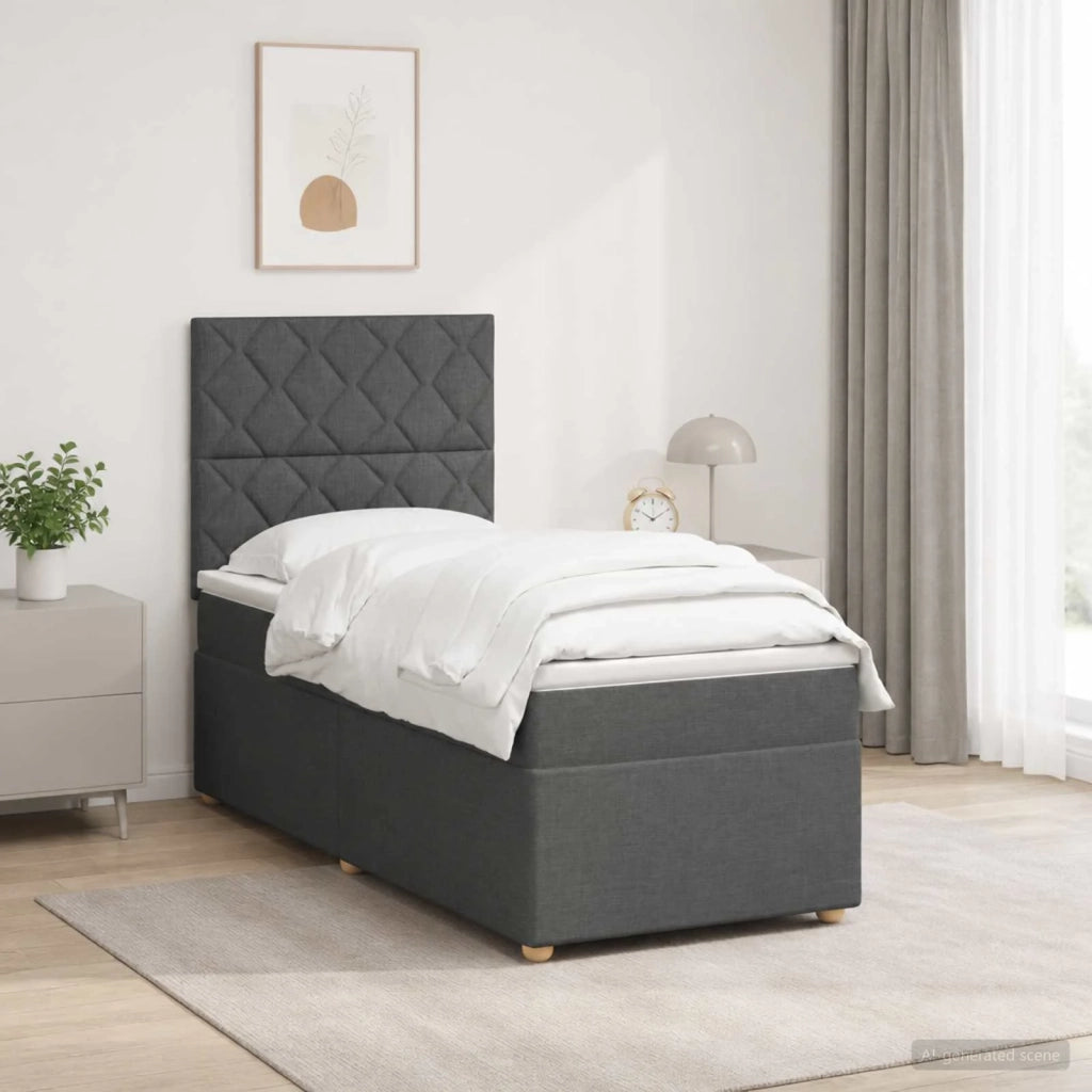 Letto box spring con materasso Grigio Scuro 90 x 190 cm Tessuto 3455246