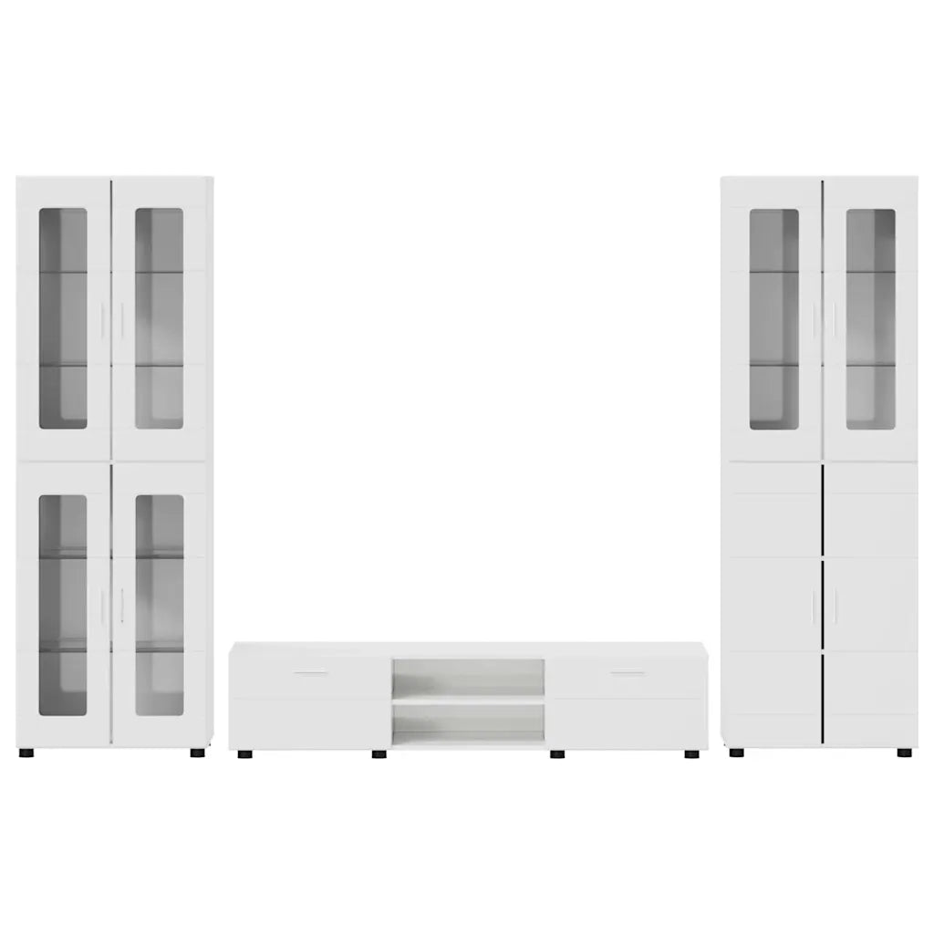 Set mobile TV FLORIN 3 pcs Bianco Lucido Legno multistrato