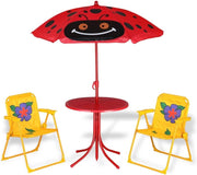 Set Mobili da Giardino per Bambini Tavolino 2 Seggioline Pieghevoli e Ombrellone Angoli arrotondati Fino 35kg Anti UV