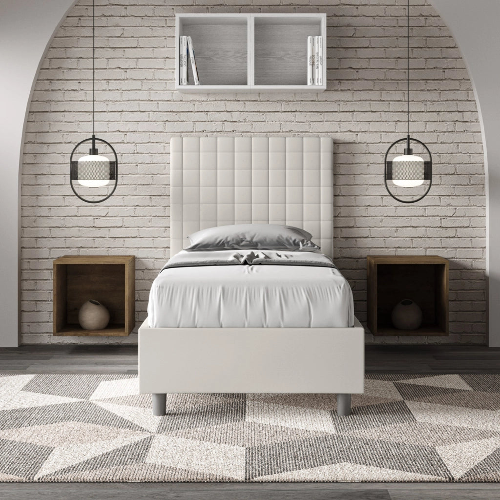 BS COM Letto singolo con rete imbottito 80x200 similpelle bianco