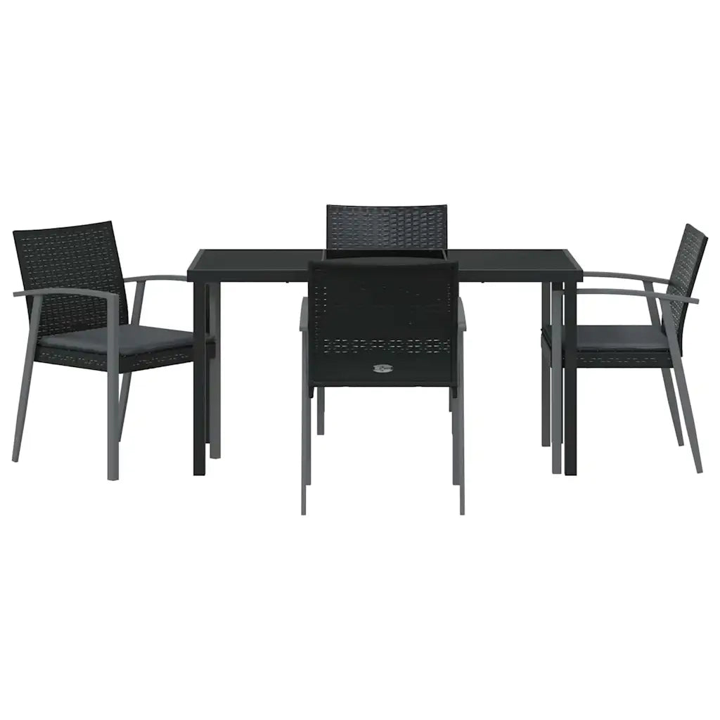 Set da Pranzo per Giardino 5 pcs Nero e Grigio Rattan in PE 3379067