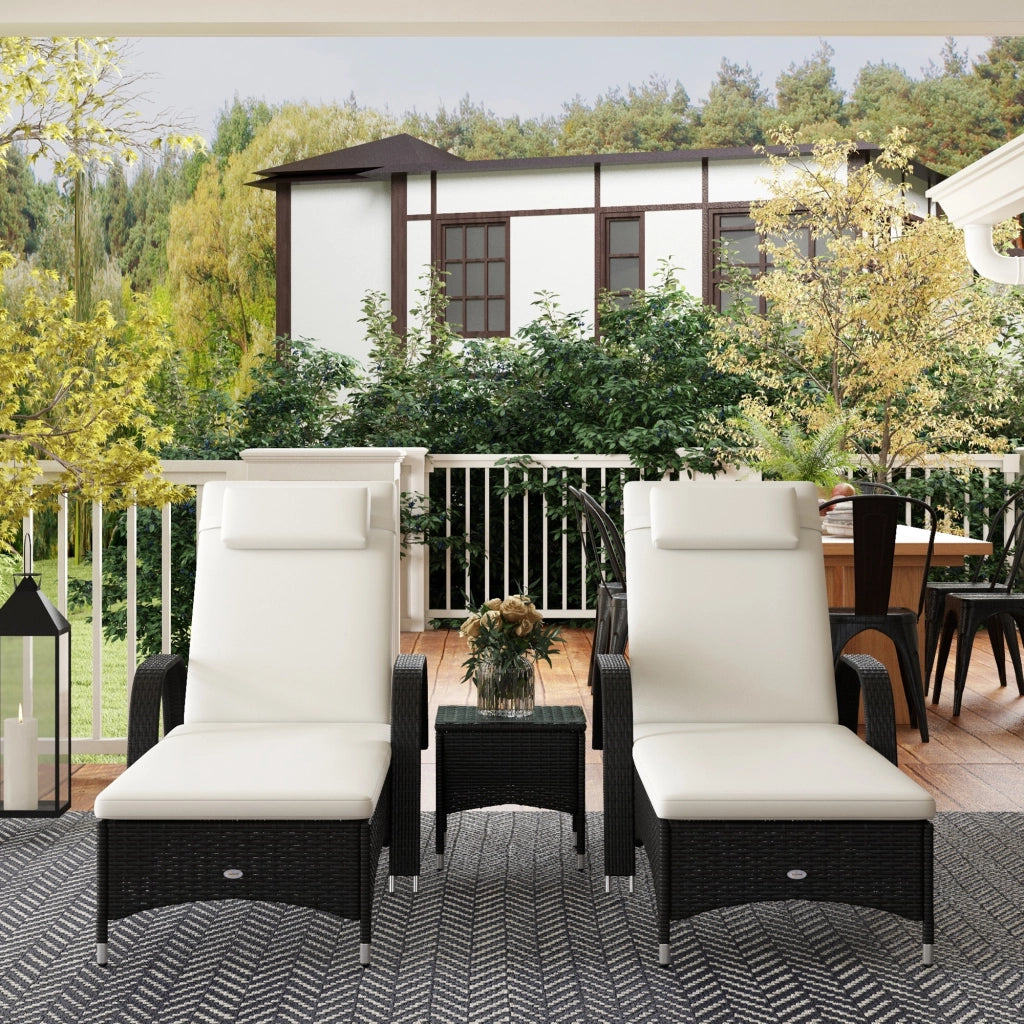 Set Giardino Polyrattan con Tavolo e 2 Lettini ¨C Zephmum ¨C Nero e Cremewei?