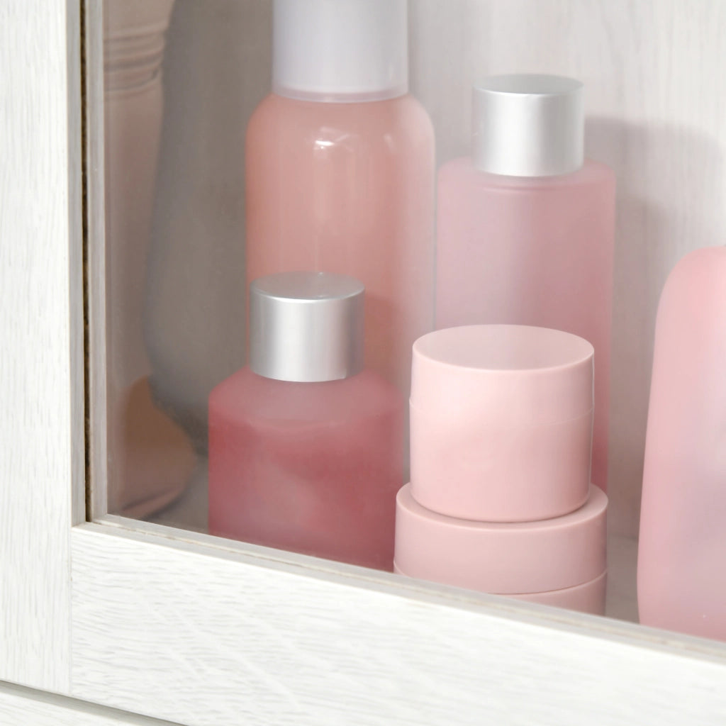 Mobile da Bagno Sospeso con Ante in Vetro e Ripiano Regolabile ¨C Zephmum ¨C 60x19,5x54 cm Bianco