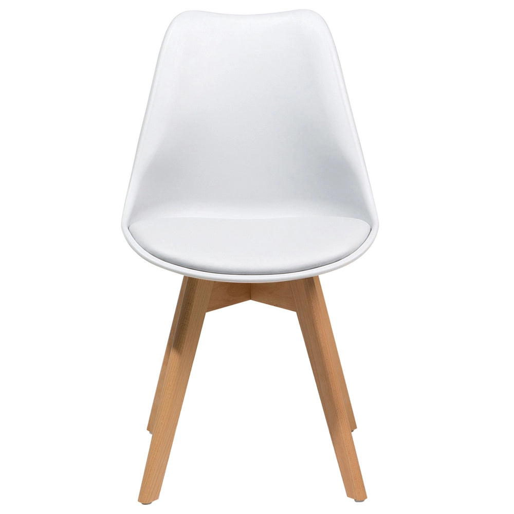 Set di 2 Sedie da Pranzo Ecopelle colore bianco con  Gambe in Legno Lucide soggiorno sala da pranzo
