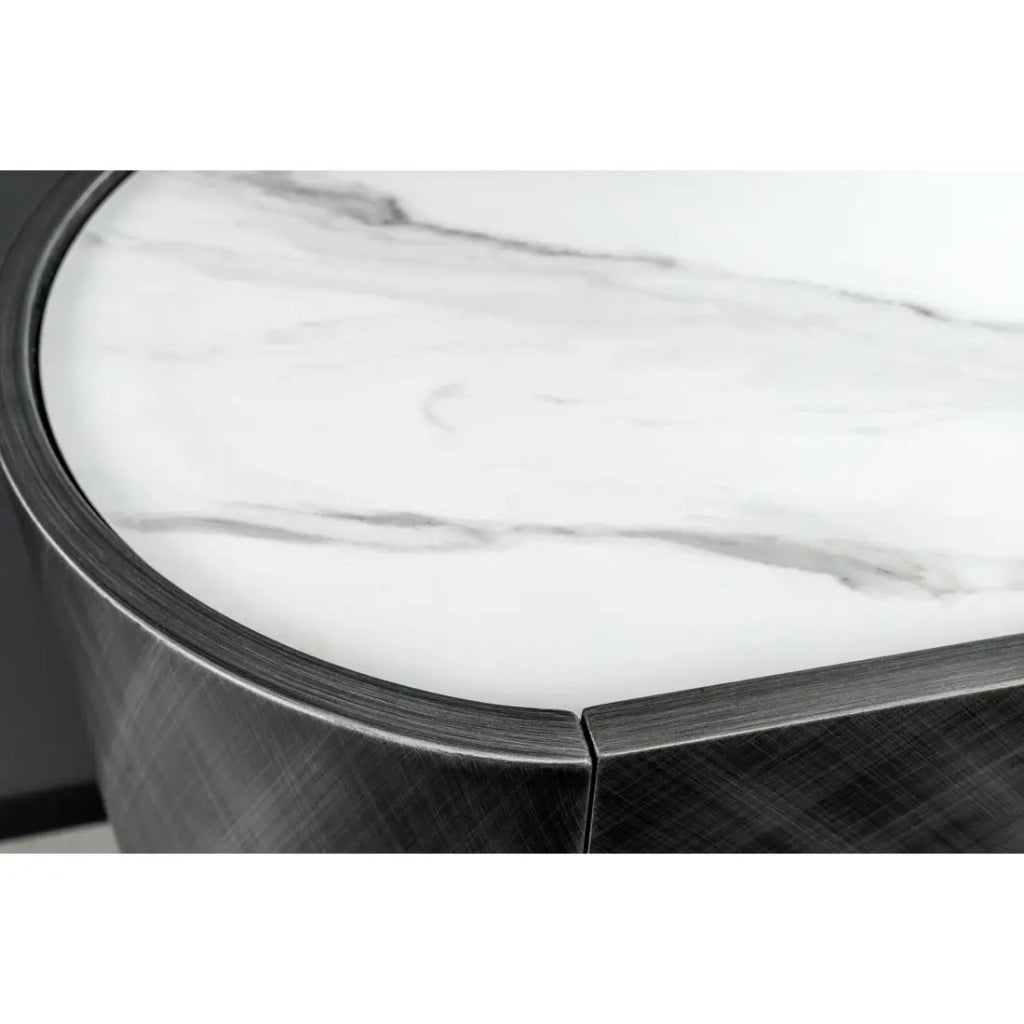 Buffet 150 cm 3 porte 1 cassetto grigio e marmo bianco – Collezione MILANO