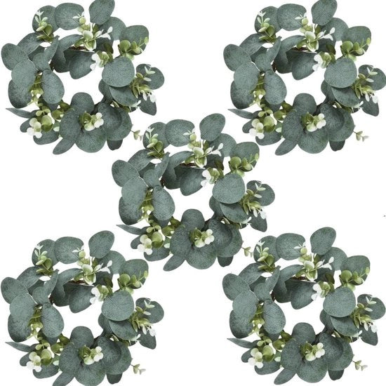 Corona di eucalipto - 5 pezzi - corona verde - pianta d'arte - decorazione 25 cm corona fogliare - decorazione estiva primaverile per porta finestra muro