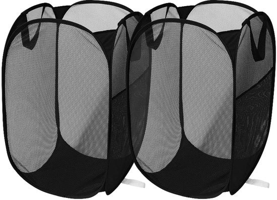 Set di 2 secchi di bucato pieghevoli, capacità 75L, secchio pieghevole grande con tasca laterale, adatto per l'archiviazione di capi d'abbigliamento e articoli domestici