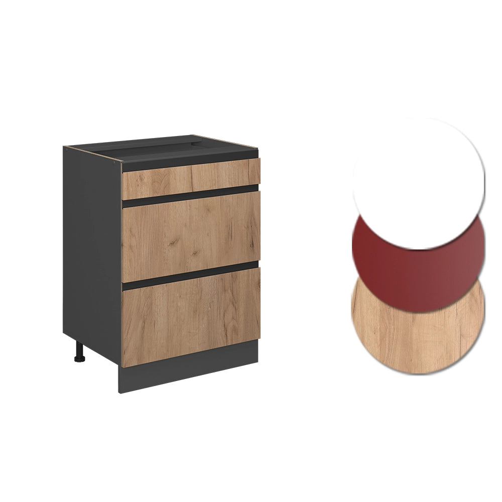Vicco Mobiletto base per cucina Quercia dorata 60 cm con cassetti, PL Rovere