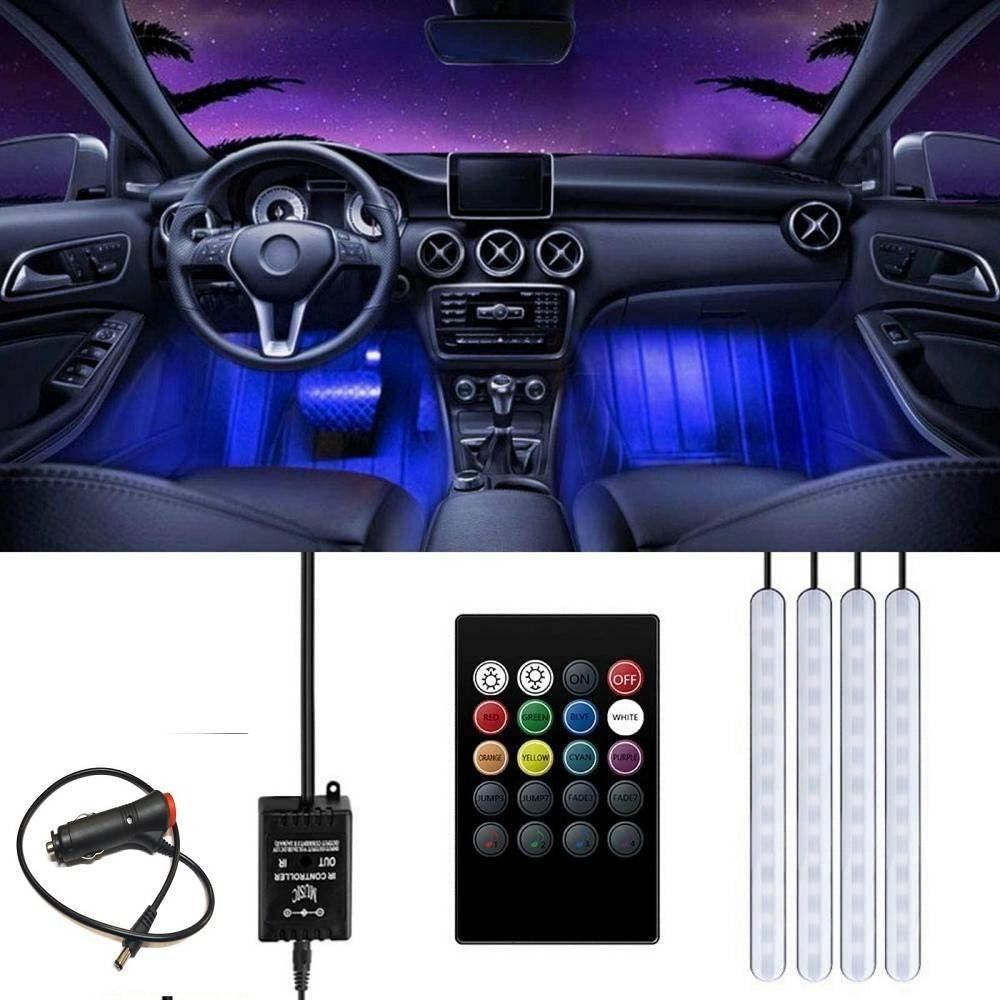 Trade Shop - Striscia Per Auto 48 Led Rgb 4 Barre 8 Colori Modalità Musica Con Telecomando -