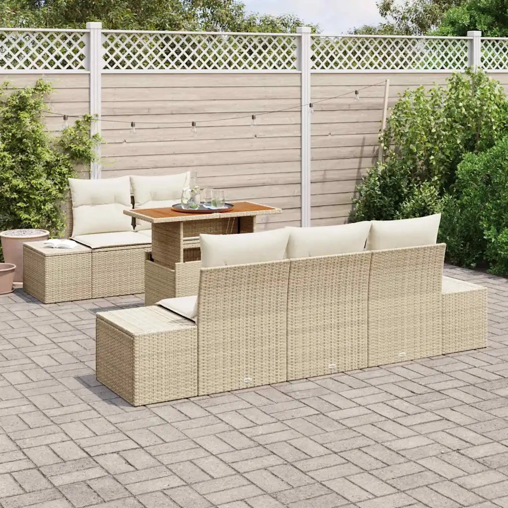 Set da Pranzo per Giardino con cuscino 6 pcs Beige e Crema