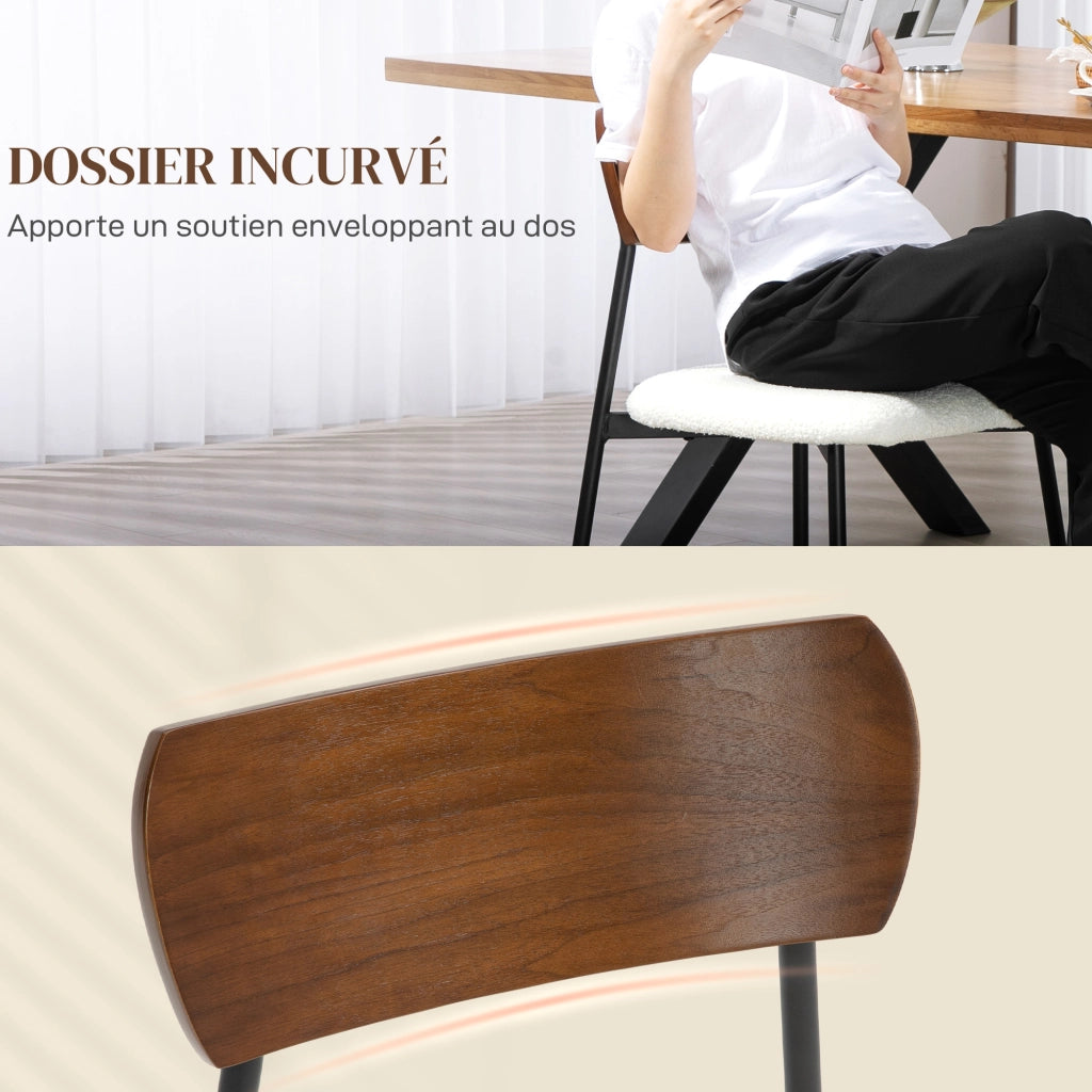 Set 2 Sedie da Pranzo con Schienale Curvo e Rivestimento Bouclette ¨C Zephmum ¨C Colore Crema