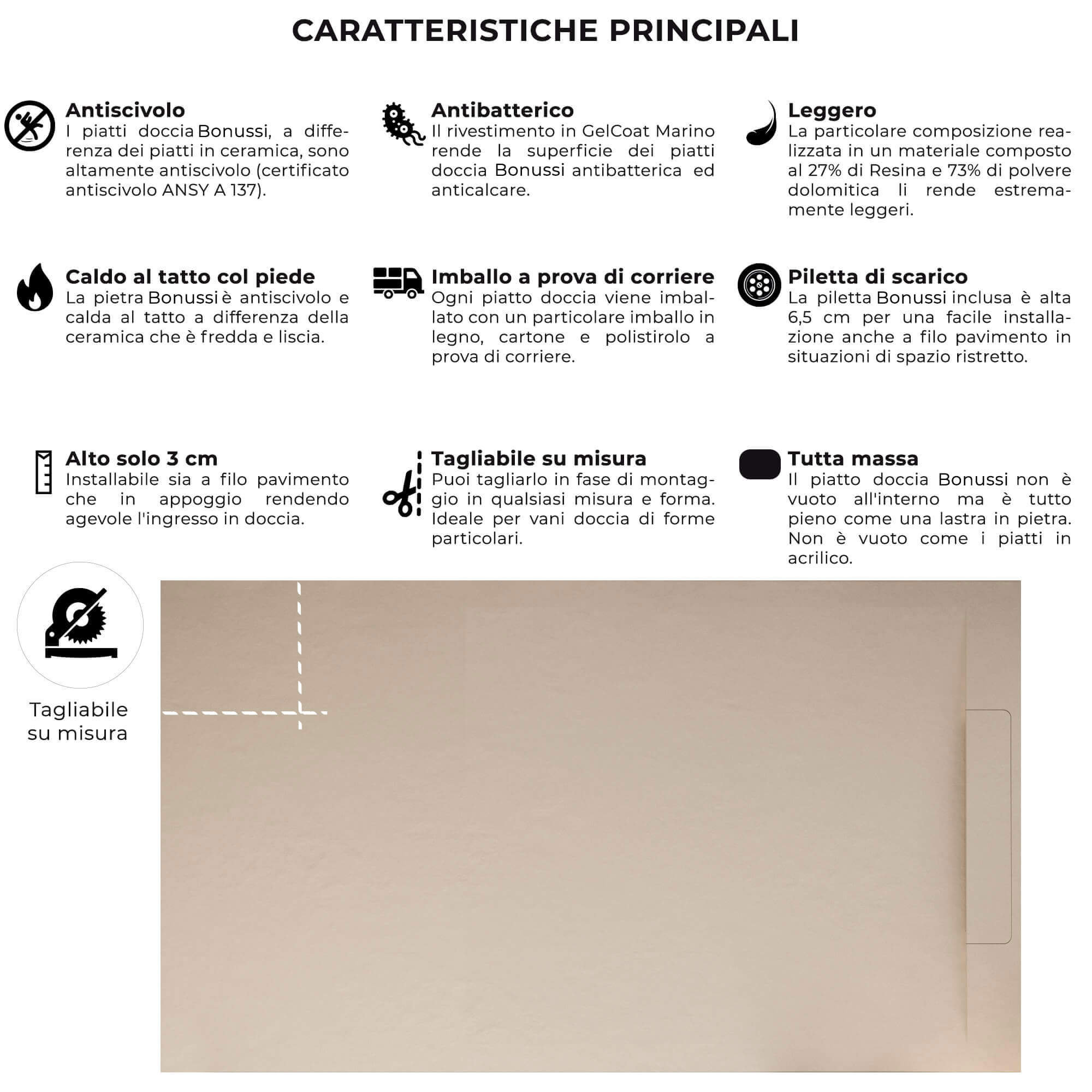 Piatto Doccia in Pietra 80x170 cm Bonussi Ardesia Calcutta Crema