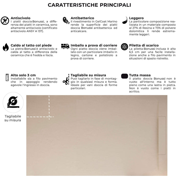 Piatto Doccia in Pietra 70x150 cm Bonussi Ardesia Calcutta Crema