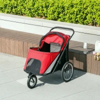 Passeggino per Cani, pieghevole, tetto apribile, cuscino, telaio in acciaio, Rosso/Nero