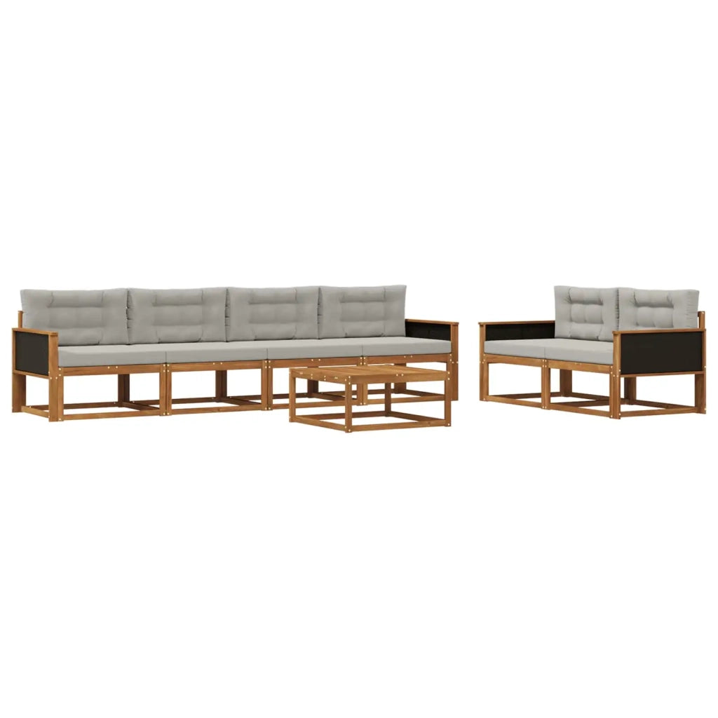 Set di divani da esterno 7 pcs Naturale e Grigio chiaro