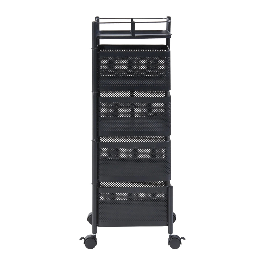 Carrello di servizio carrello da cucina/soggiorno unità di stoccaggio a 4 ripiani acciaio 80 x 27 x 27 cm nero 03_0009254