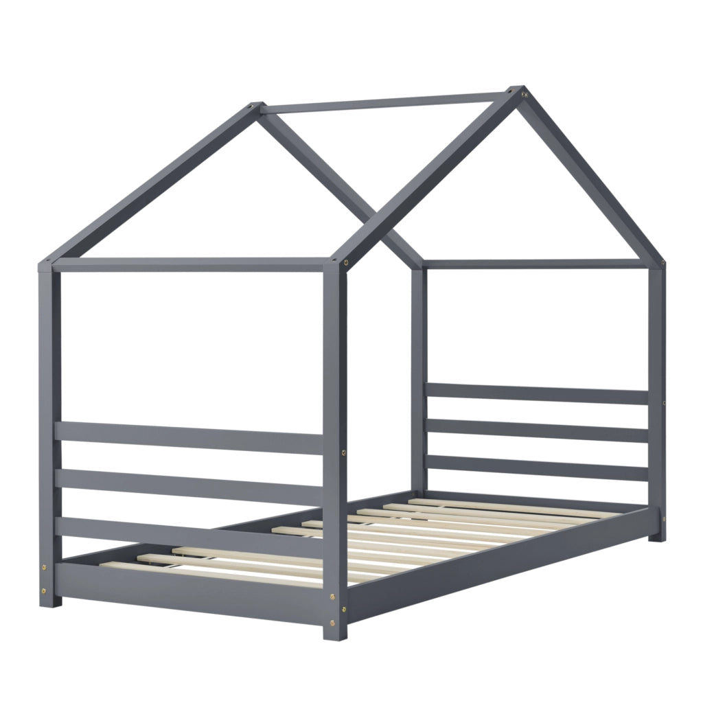 Letto a Casetta per Cameretta Vardø 90x200 cm Legno - Grigio Scuro [en.casa]