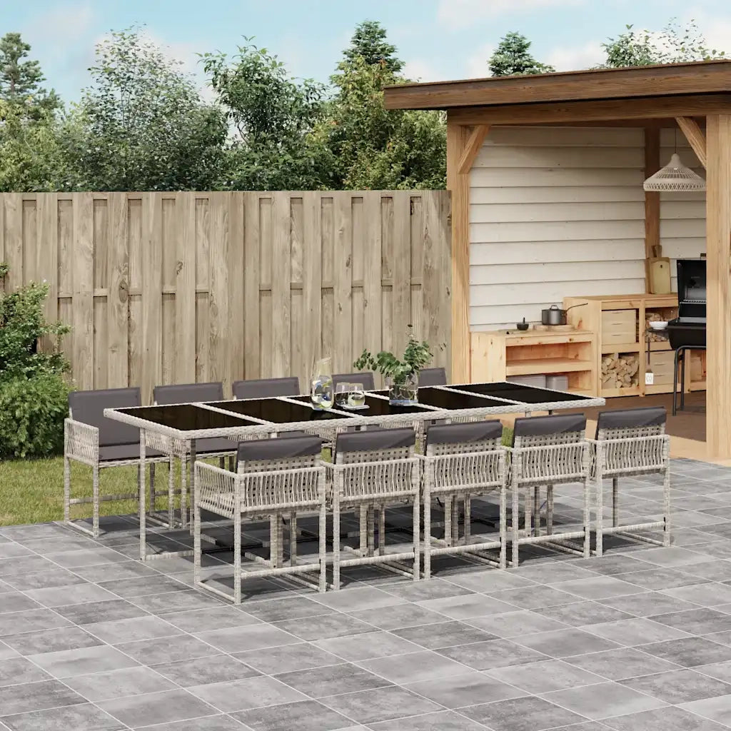 Set Pranzo Giardino 11pz con Cuscini Grigio Chiaro Polyrattan