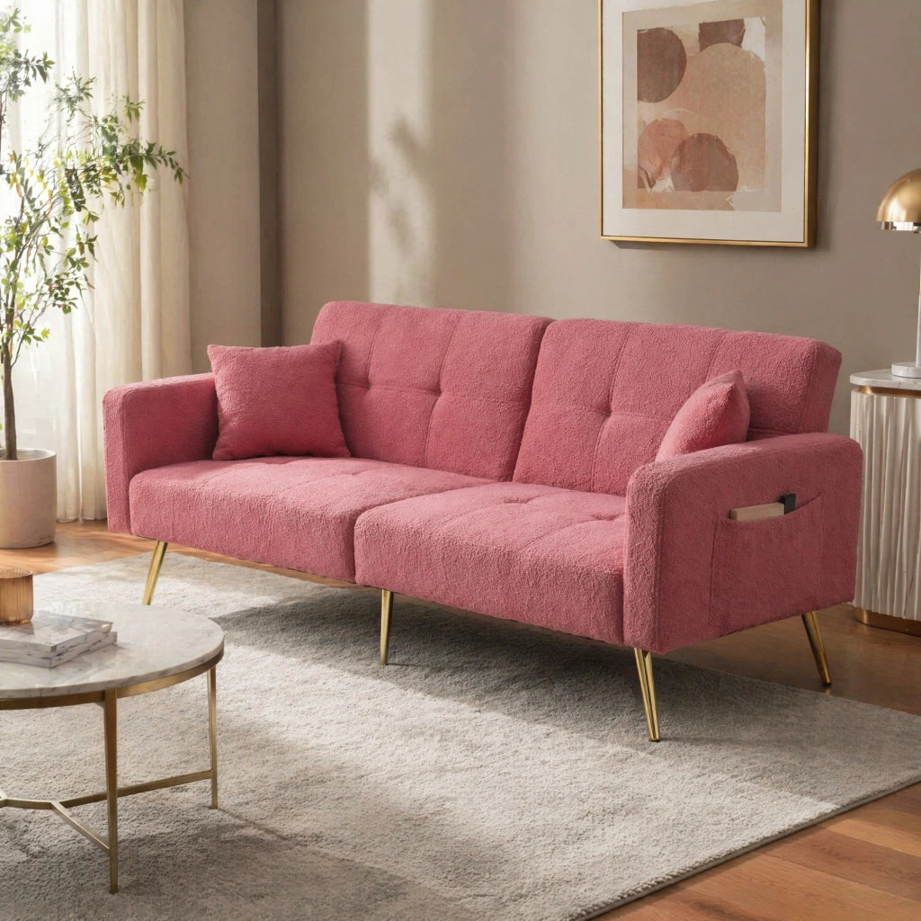 DIVANO LETTO regolabile 175x64x72 cm Rosa con tasche laterali