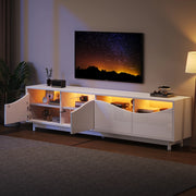 Mobile porta TV curvo con LED, ante a pressione, MDF e vetro temperato, bianco 175 × 38 × 51 cm