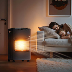 Stufa a gas infrarossi 4,2K W, pieghevole, con rotelle, 3 livelli di potenza, con ODS