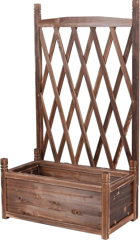 Piantagione in legno per piante - Lettiera per orto - Cassetto per giardino - Con rete di sostegno - Mida marrone - 64x36,5x115 cm