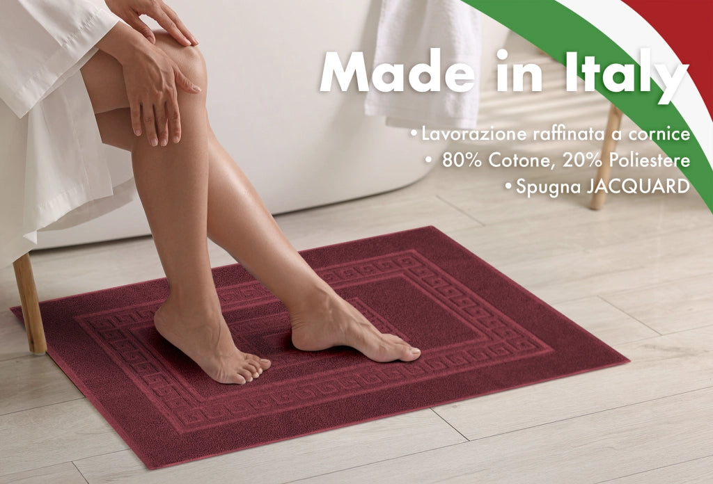 Tappeto Bagno Assorbente In Spugna Varie Misure Da Scendidoccia A Tappeto Grande Lavorazione Jacquard Tinta Unita Ricamo Cornice Lavabile Lavatrice Bordeaux - Scendidoccia45x60