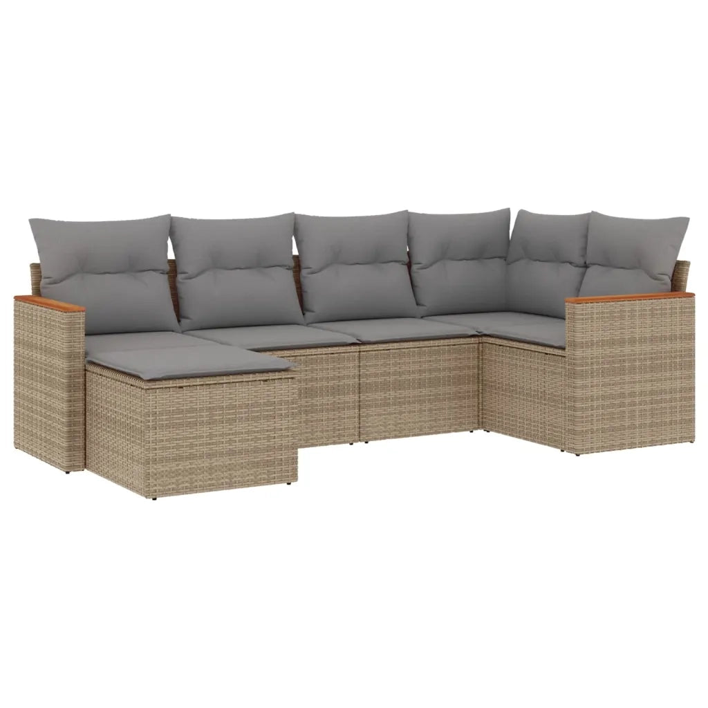 Set Divano da Giardino 6 pz con Cuscini Beige in Polyrattan 3258580