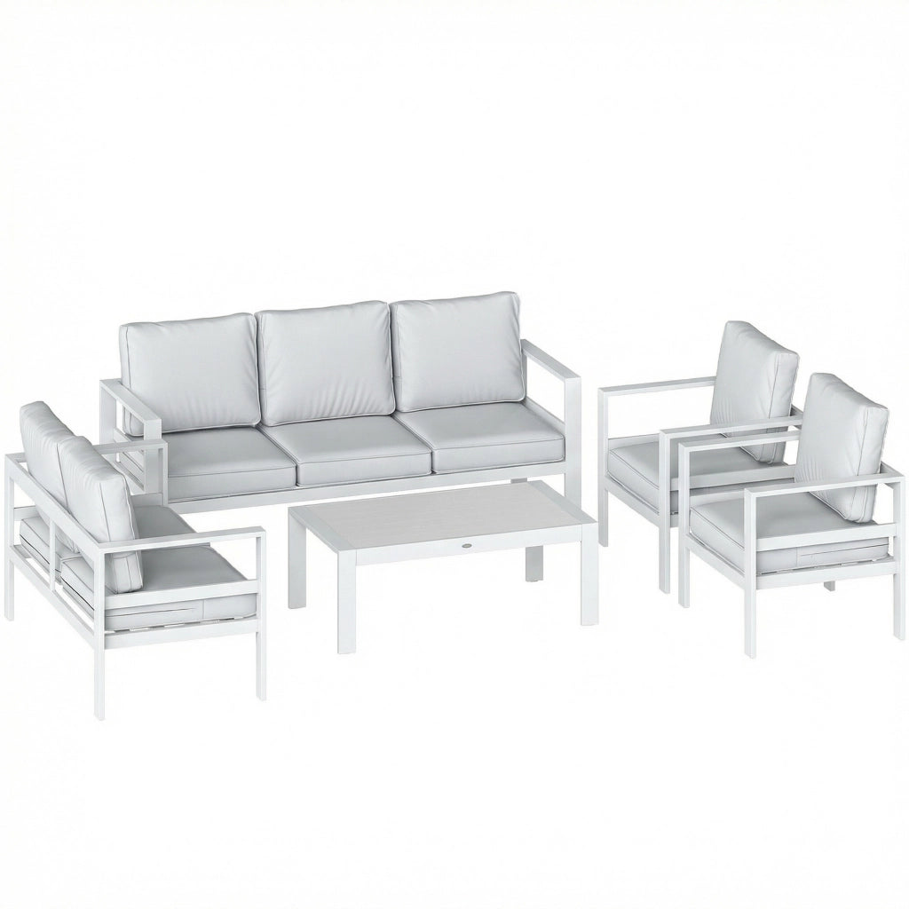 Set 5 Pezzi Salotto da Giardino con 2 Divani 2 Sedie e Tavolo in Alluminio Bianco