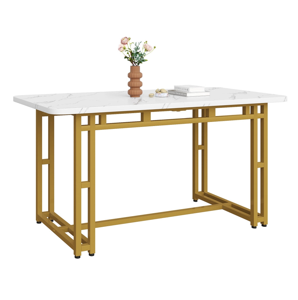 Tavolo da pranzo di lusso leggero con gambe in metallo; MDF; dorato