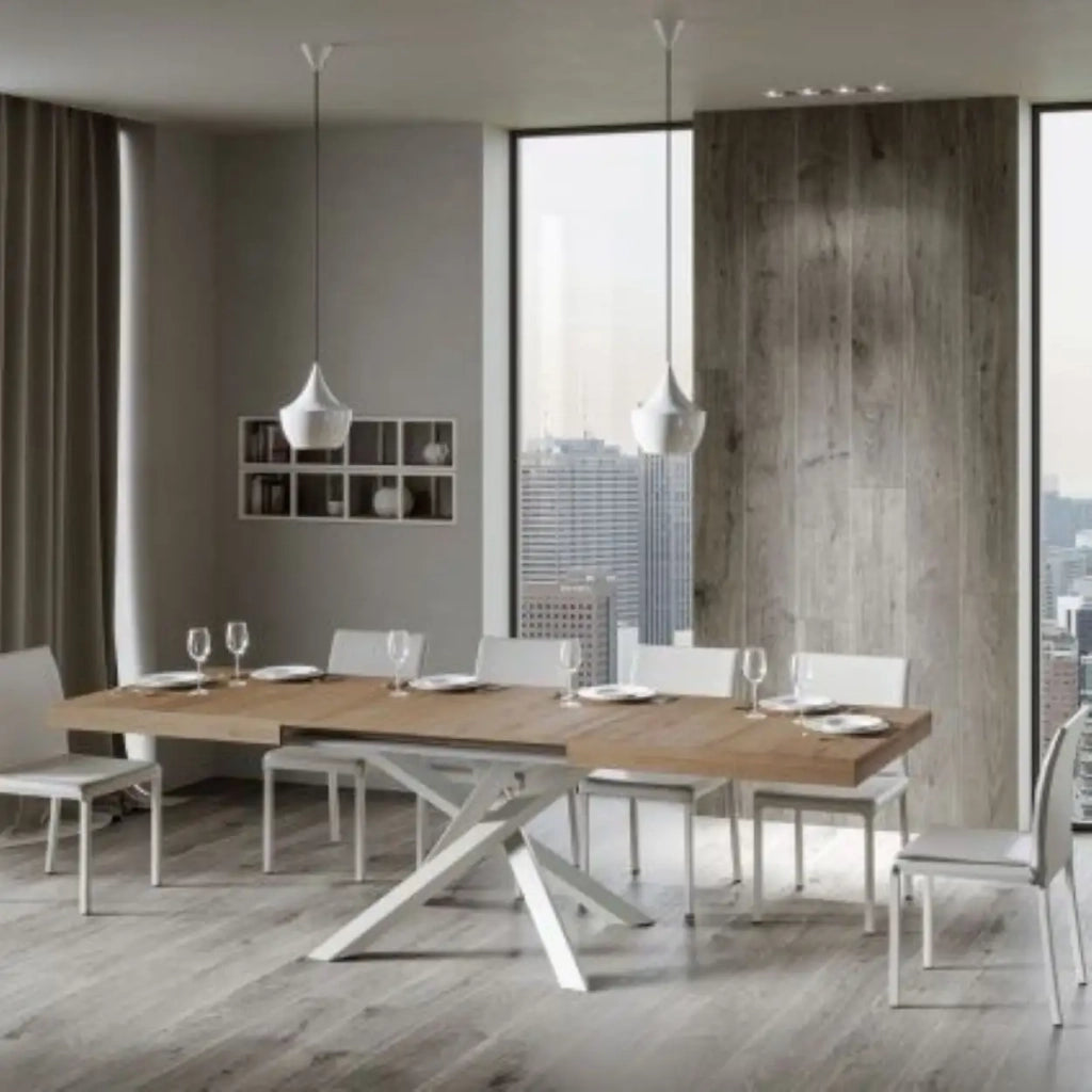 Tavolo allungabile 200/304x90 cm Volantis colore quercia natura gambe bianche