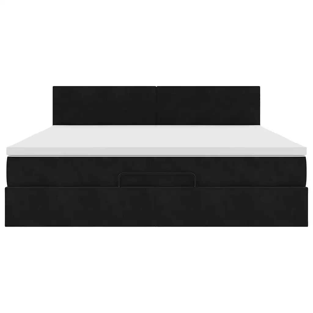 Struttura Letto Pouf con Materasso Nero 180x200 cm in Velluto 3312568