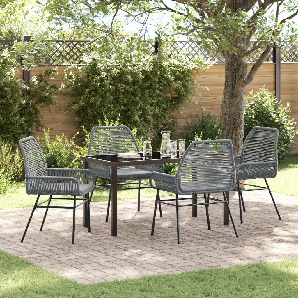 Set da Pranzo da Giardino in 5 Pezzi con Cuscini Grigio Rattan Polimerico