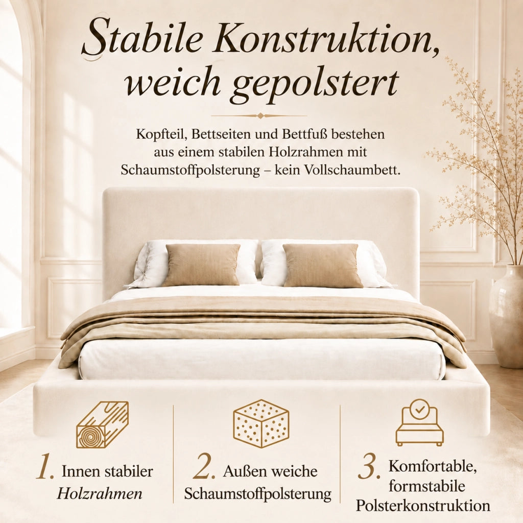 LETTO Imbottito 160x200 cm Chenille Beige con Rete a Doghe