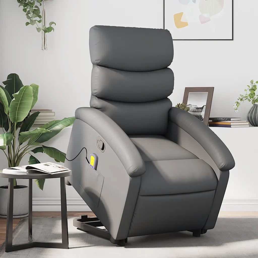 Poltrona | Sedia Relax Alzapersona Reclinabile Massaggio Grigio Similpelle