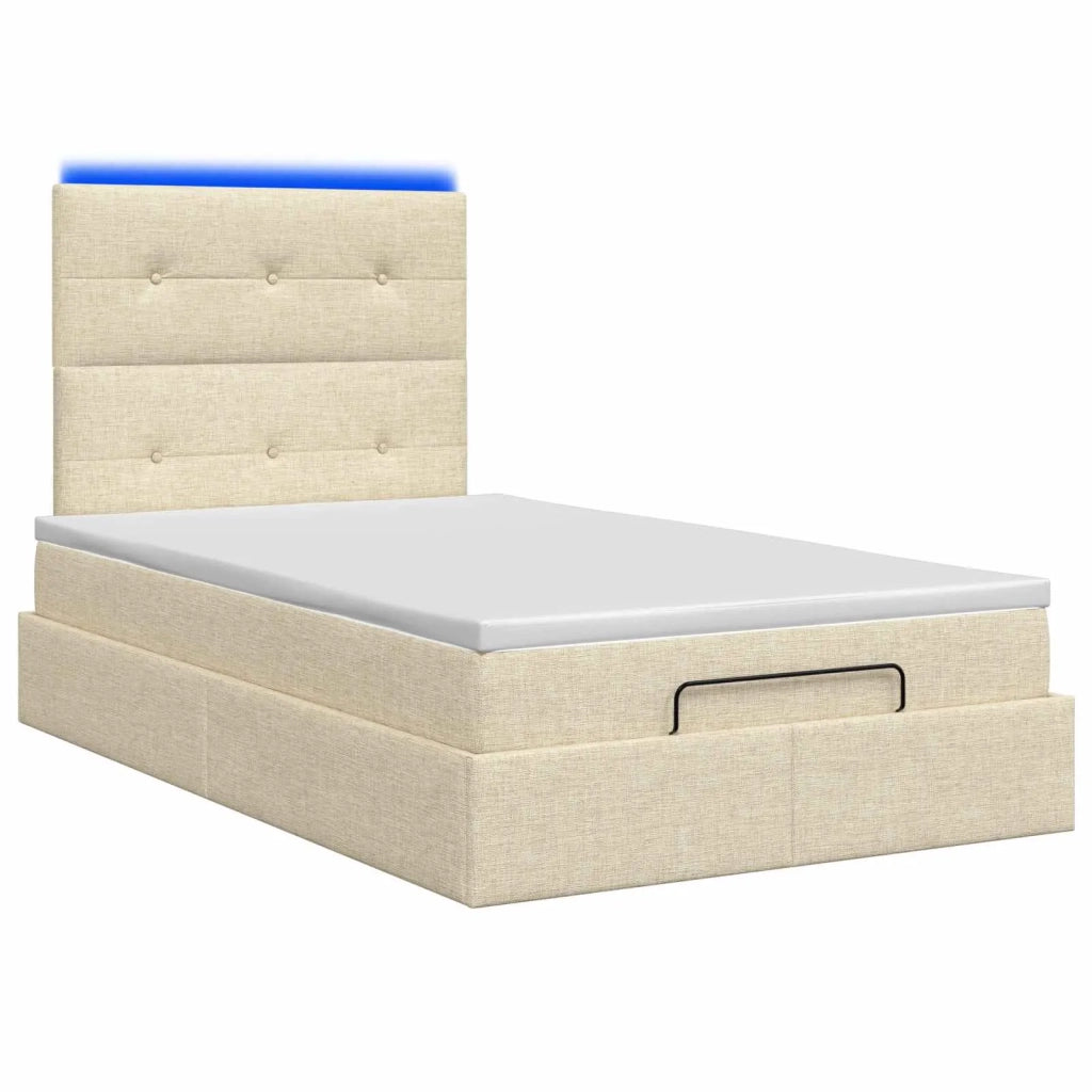 Letto Ottomano con Materasso e LED Crema 120 x 200 cm Tessuto 3458067