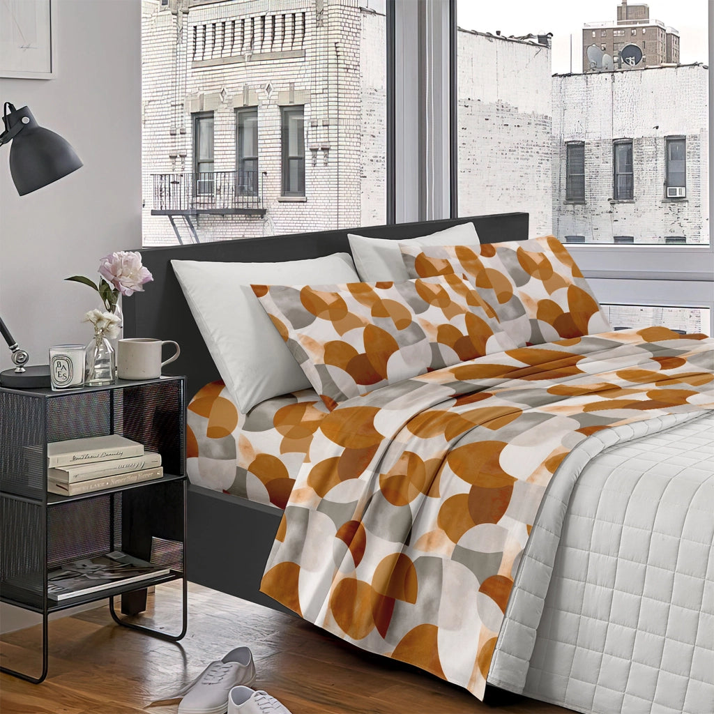 Completo Letto Lenzuola Matrimoniale,100% Cotone, Set letto, Lenzuolo Sopra, Sotto e Federe 2 Piazze Eclisse Rust